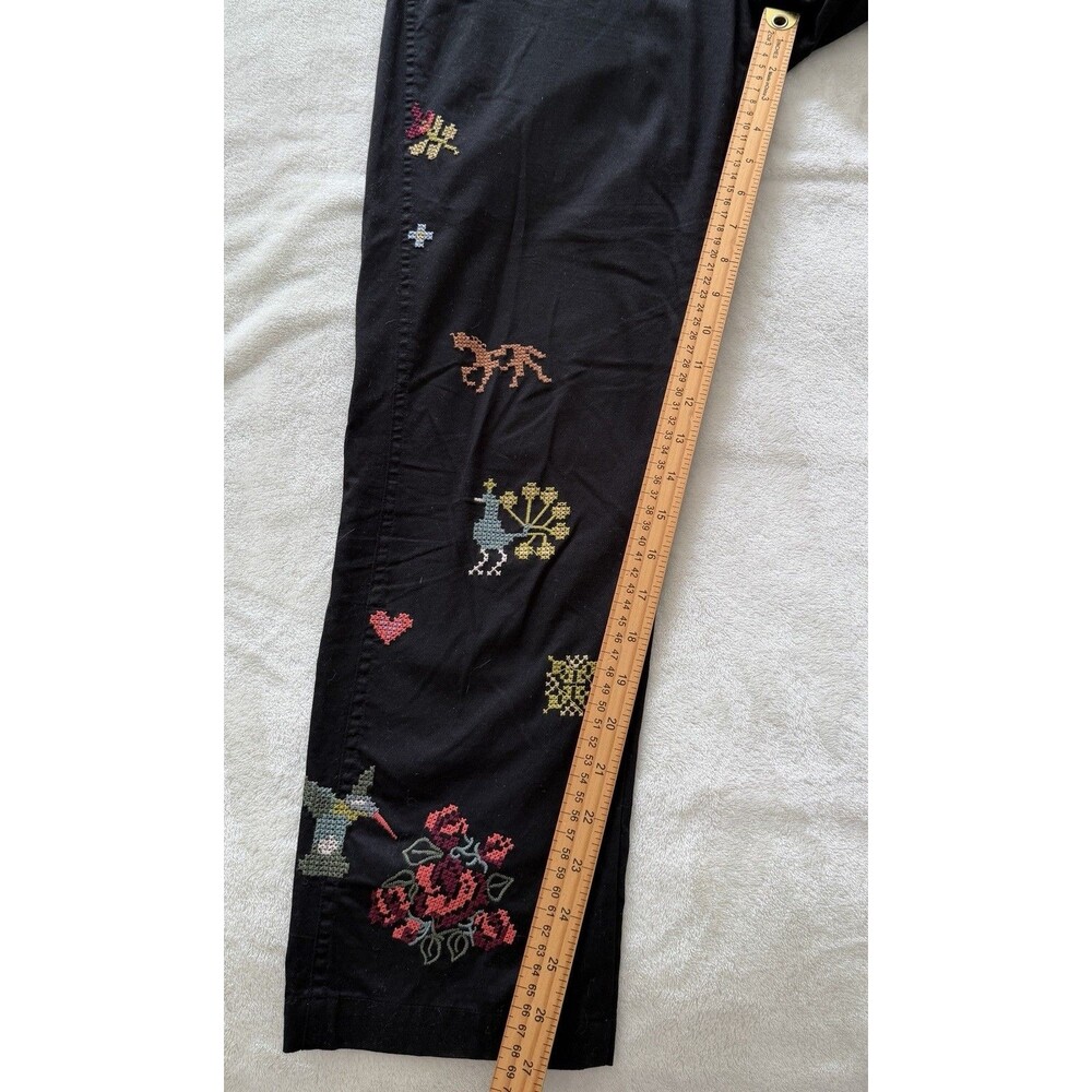 Johnny Was Workshop Womens Pants Size 12 Black Embroidered Boho Straight Leg - Picture 7 of 14